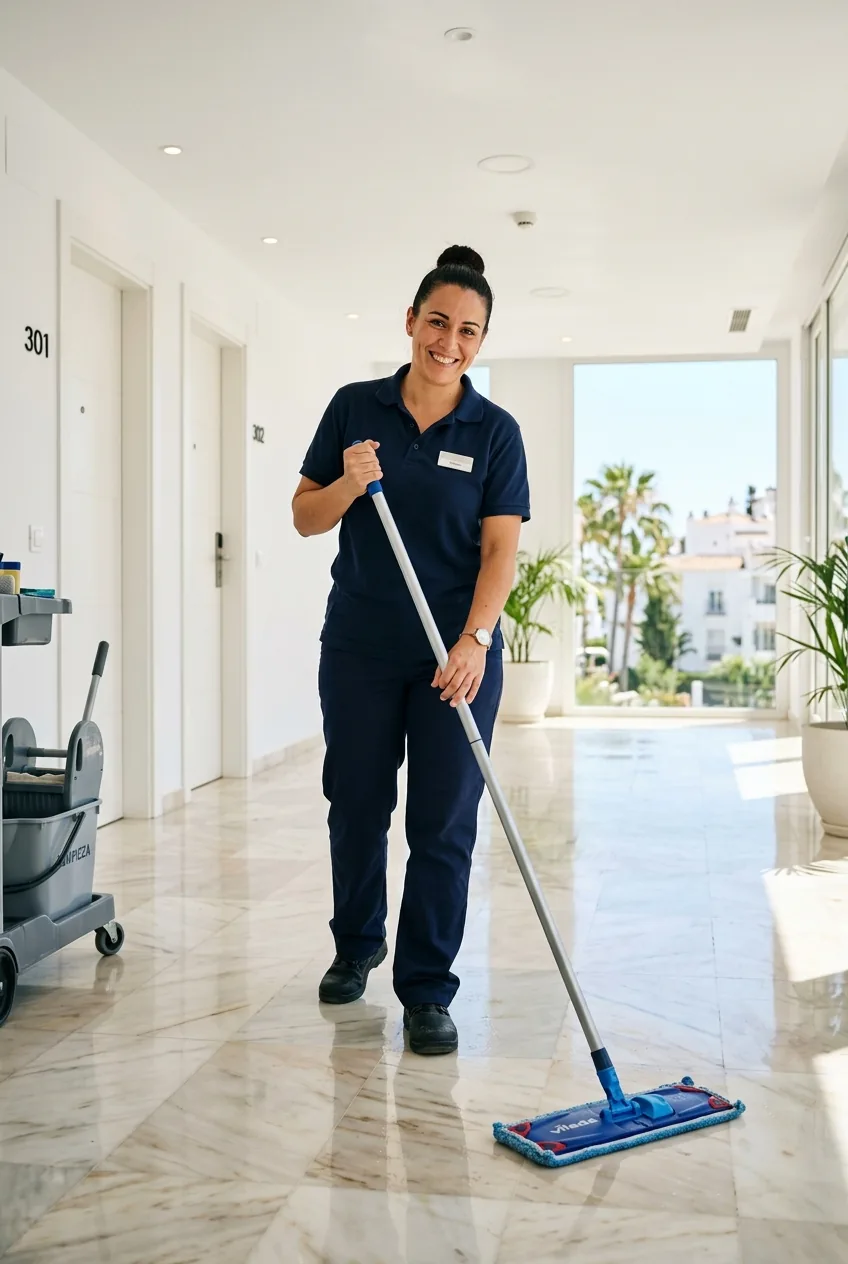 Professional cleaning team in Málaga — disinfection and community cleaning